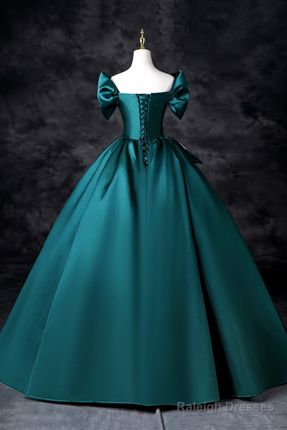 Green Satin Long A-Line Prom Dress, Green Off The Shoulder Evening Party Dress