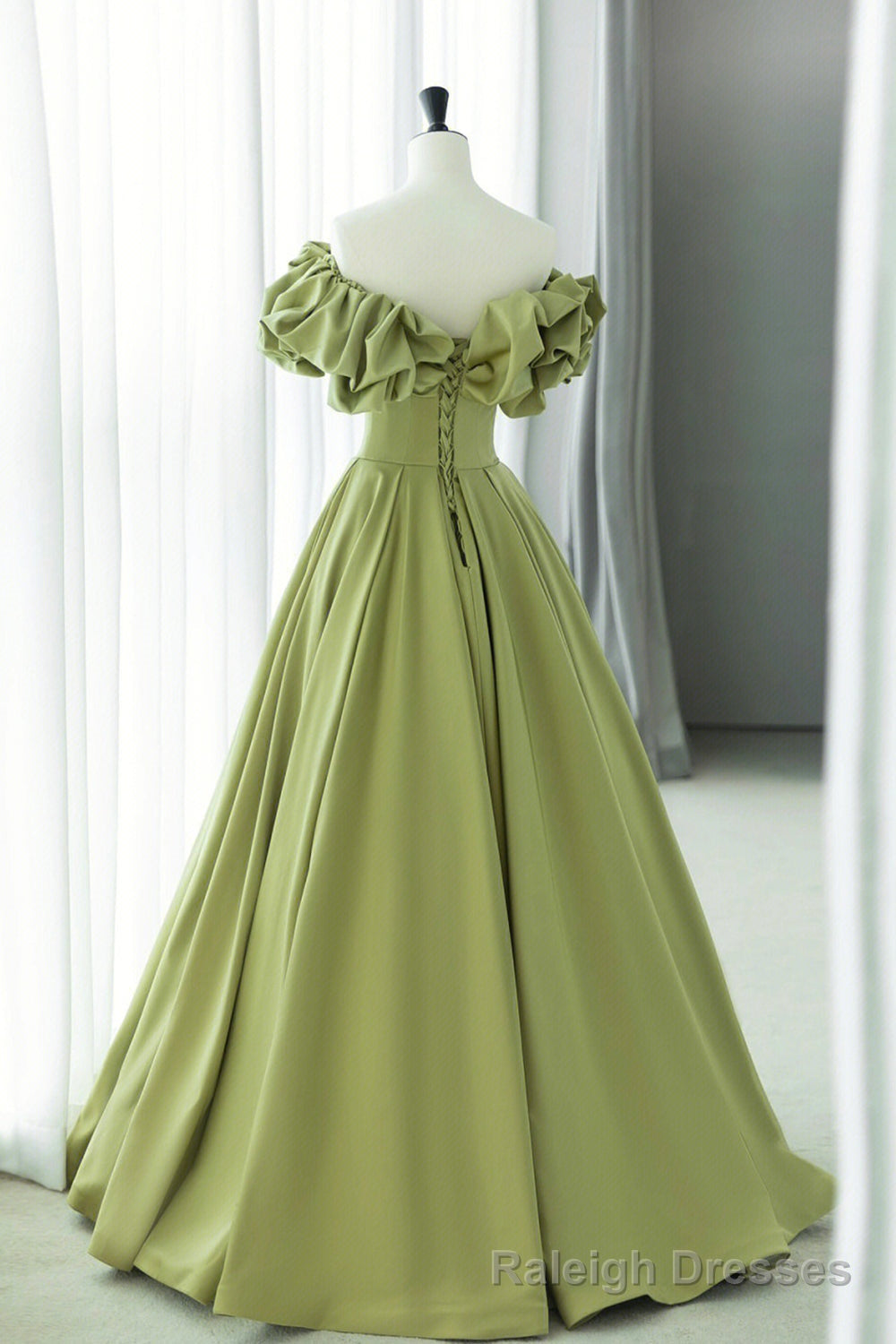 Green Satin Long Prom Dress, Green A Line Prom Dress