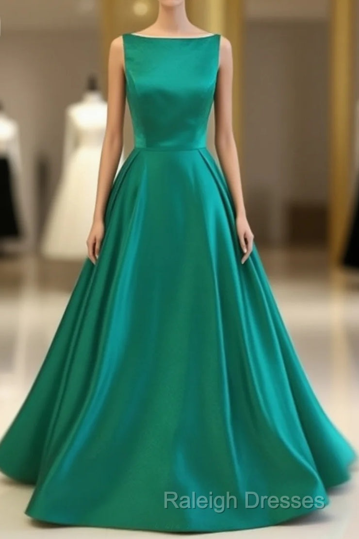 Green Satin Long Prom Dress, Green Evening Dress Main image