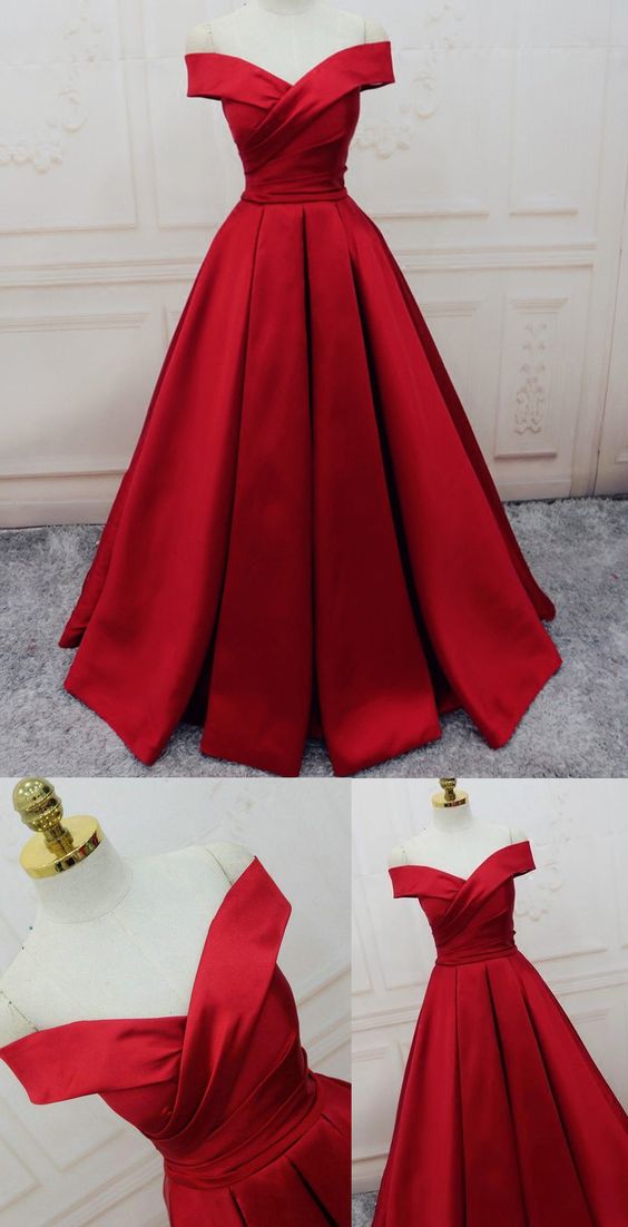 Green Satin Off Shoulder Lace-Up Prom Gowns Senior Prom Dress