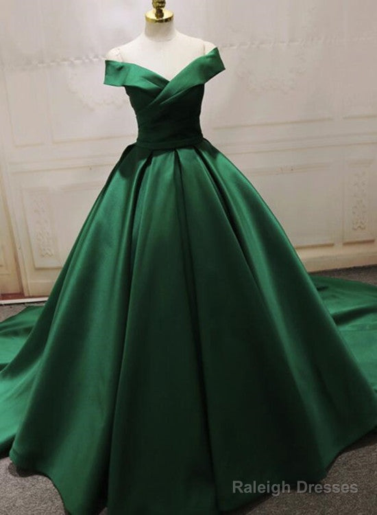 Green Satin Off Shoulder Long Formal Gown, Beautiful Party Dress, Floor Length Party Dress Main image