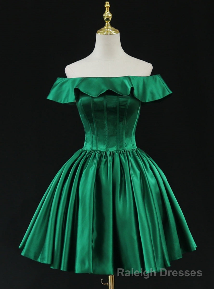 Green Satin Off the Shoulder Homecoming Dress Main image