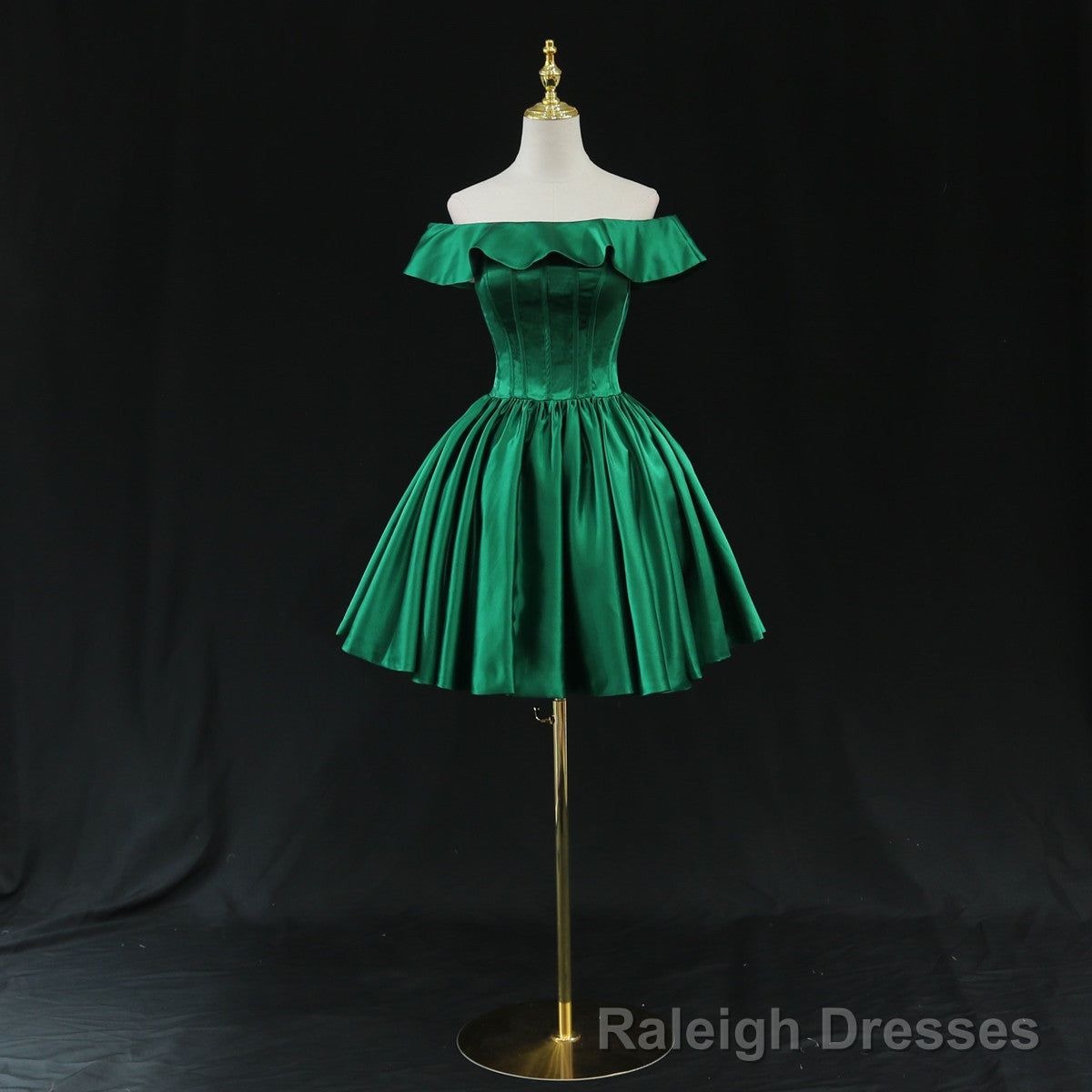 Green Satin Short Homecoming Dress Prom Dress, Green Party Dress Formal Dresses Secondary image