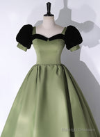 Green Satin Short Sleeves Long Prom Dresses Green Satin Prom Dresses