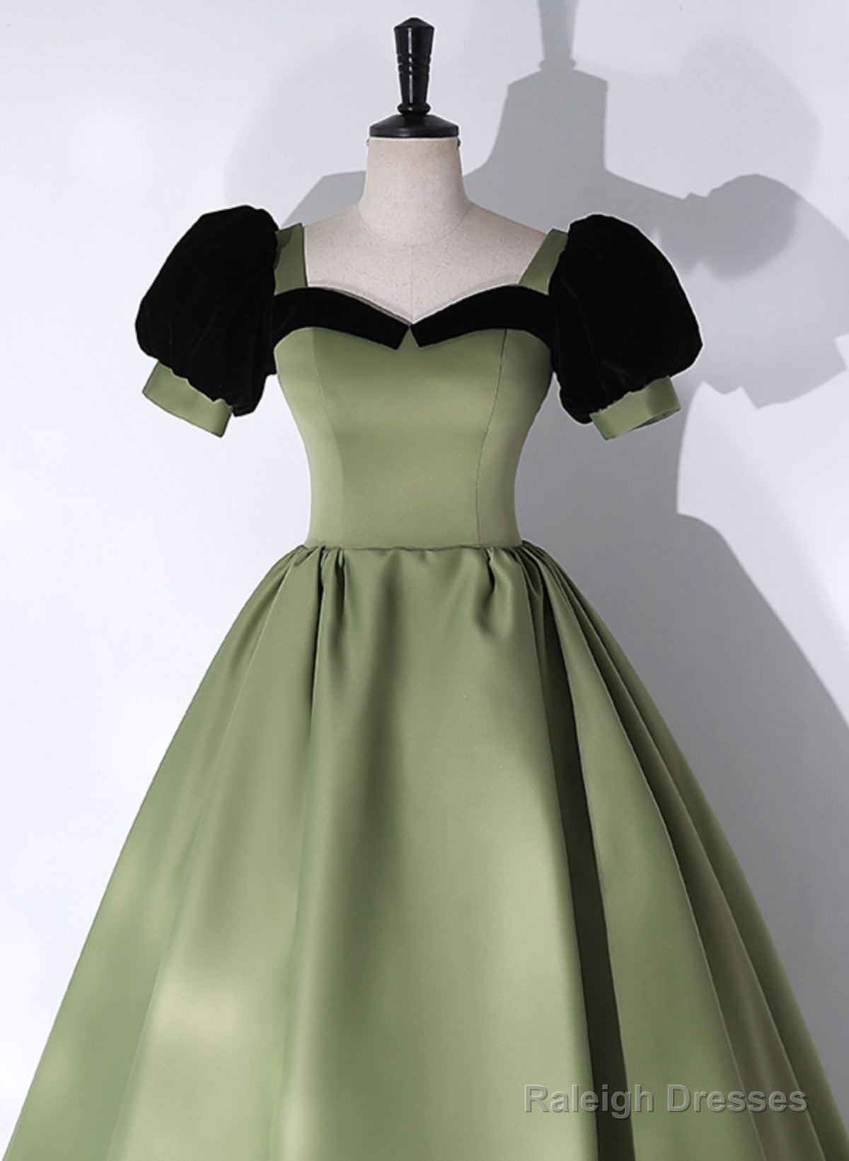 Green Satin Short Sleeves Long Prom Dresses Green Satin Prom Dresses