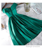 Green Satin Short Sweeetheart Off Shoulder Homecoming Dresses Green Short Prom Dresses