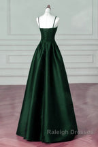 Green Satin Simple A-Line Floor Length Party Dress, Green Satin Straps Prom Dress