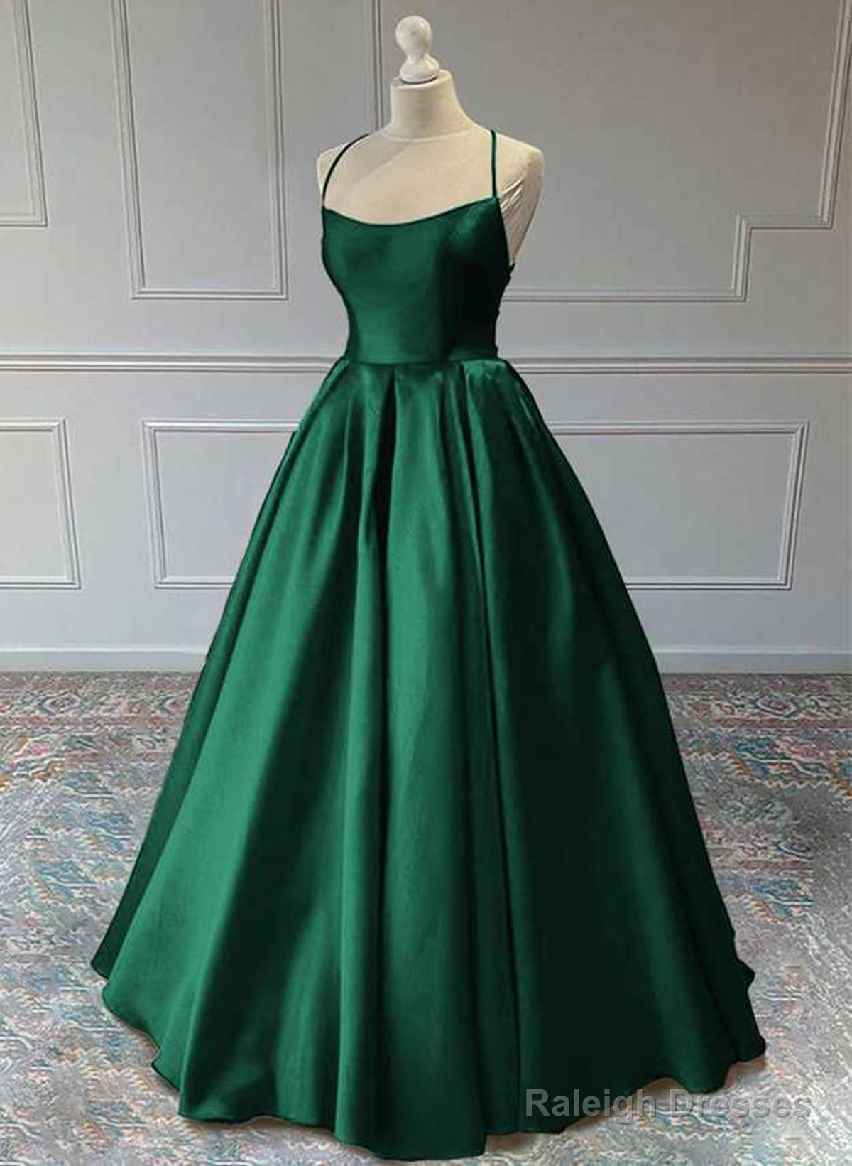 Green Satin Simple Backless Long Party Dress, Green Simple Evening Dress Prom Dress Main image