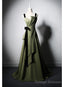 Green Satin Straps Pleats Black Velvet Prom Dress