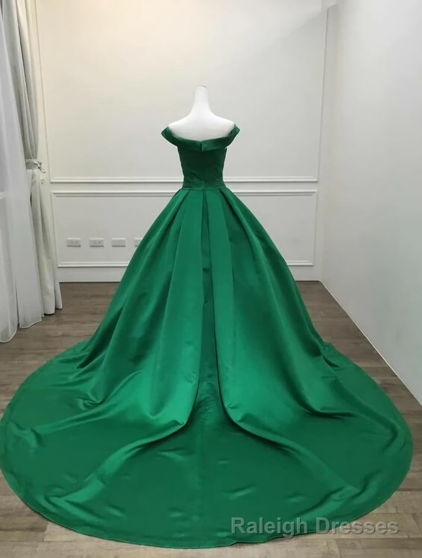 Green Satin Sweetheart Ball Gown Party Dress, Green Off Shoulder Evening Dress Prom Dress Secondary image