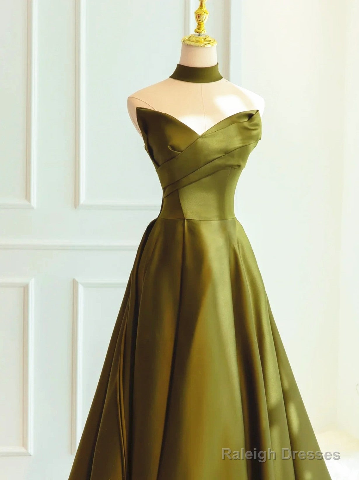 Green Satin Sweetheart Long A-Line Prom Dress Evening Dress, Green Formal Dress Secondary image