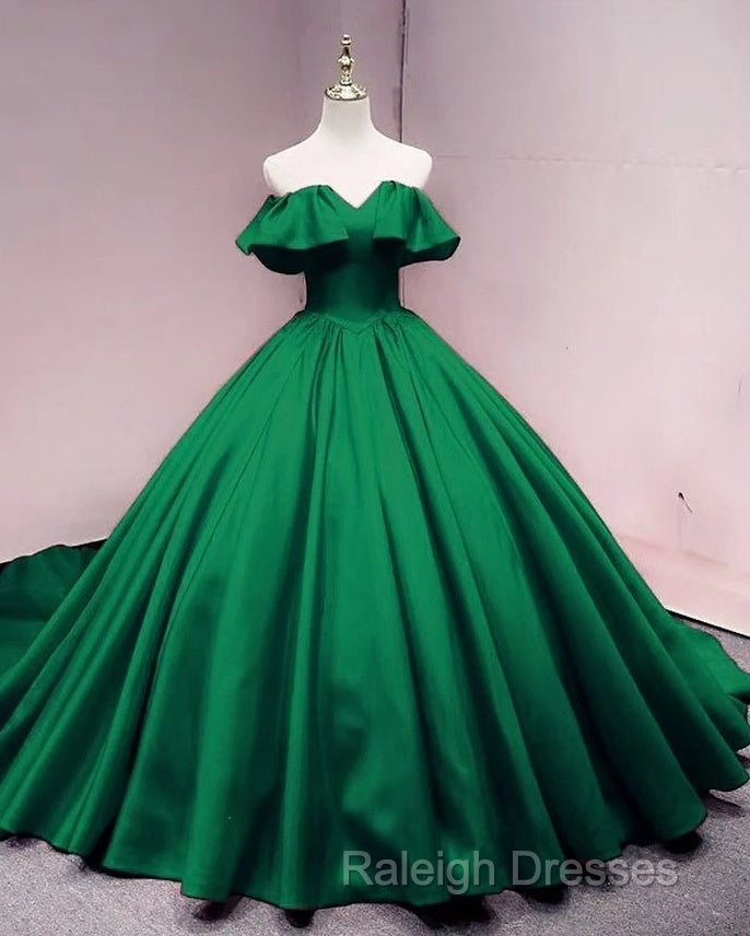 Green Satin Sweetheart Off Shoulder Ball Gown Long Sweet 16 Dress, Green Quinceanera Dress Secondary image