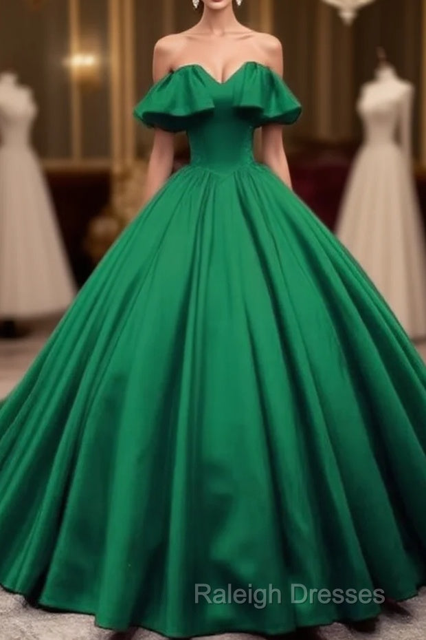 Green Satin Sweetheart Off Shoulder Ball Gown Long Sweet 16 Dress, Green Quinceanera Dress Main image