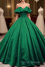 Green Satin Sweetheart Off Shoulder Ball Gown Long Sweet 16 Dress, Green Quinceanera Dress