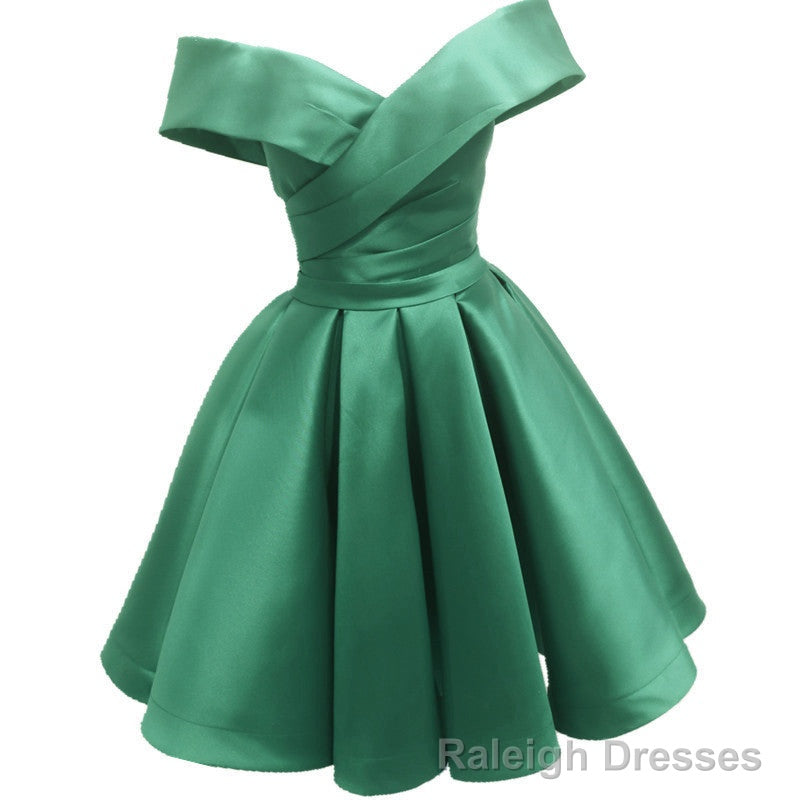 Green Satin Sweetheart Off Shoulder Satin Prom Dress, Green Homecoming Dress Prom Dress Main image