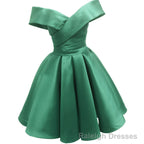 Green Satin Sweetheart Off Shoulder Satin Prom Dress, Green Homecoming Dress Prom Dress