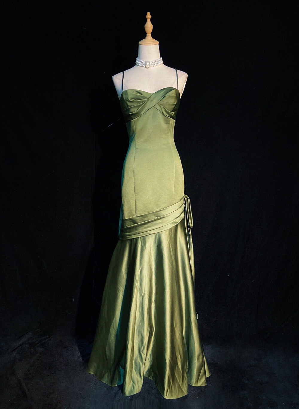 Green Satin Sweetheart Straps Long Evening Dress, Long Green Wedding Party Dress Main image