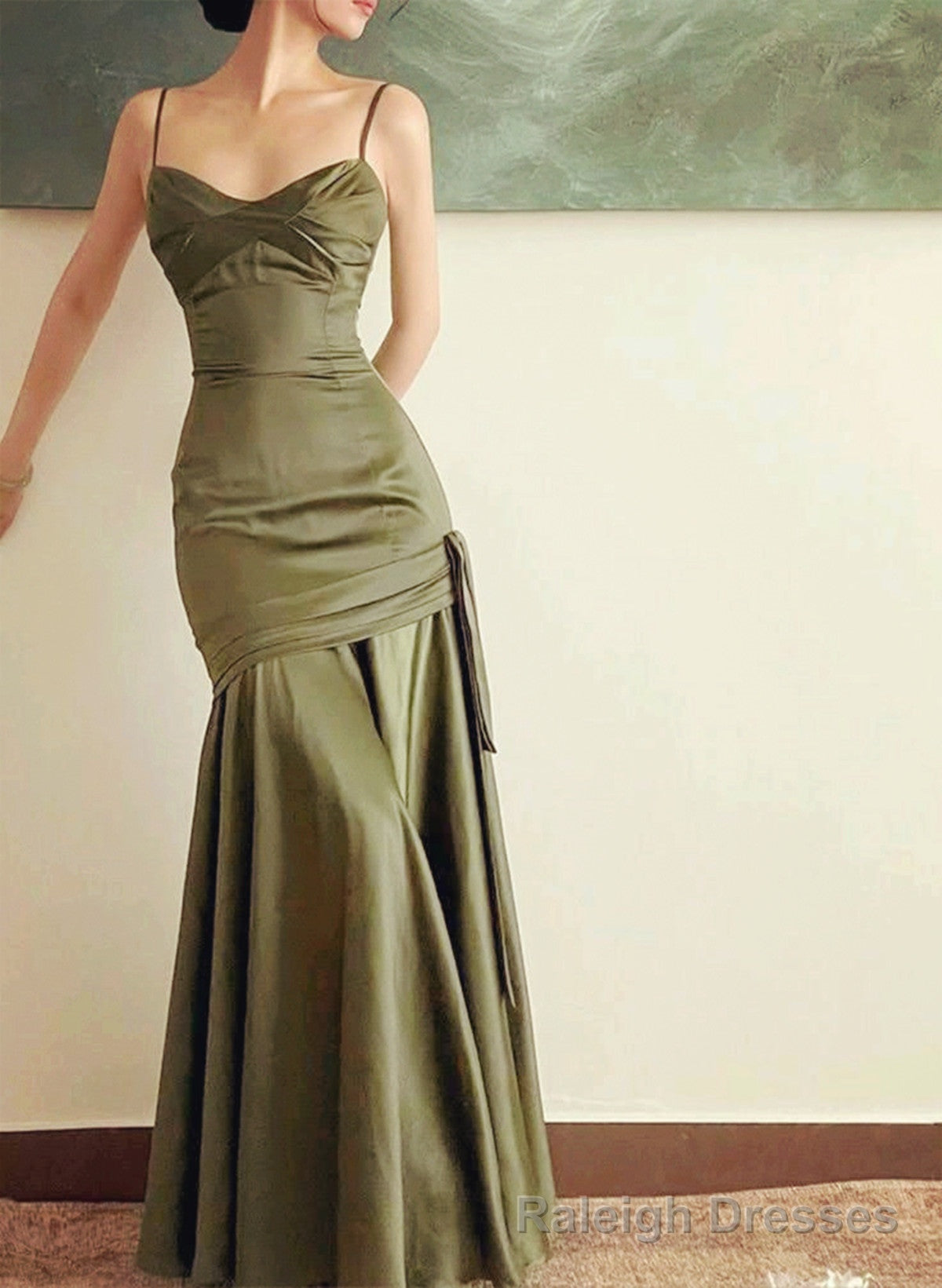 Green Satin Sweetheart Straps Long Party Dress, Green Satin Prom Dress Main image