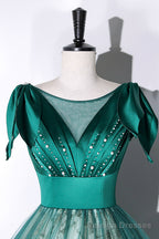 Green Satin Tulle Long Prom Dress, Elegant A Line Formal Dress
