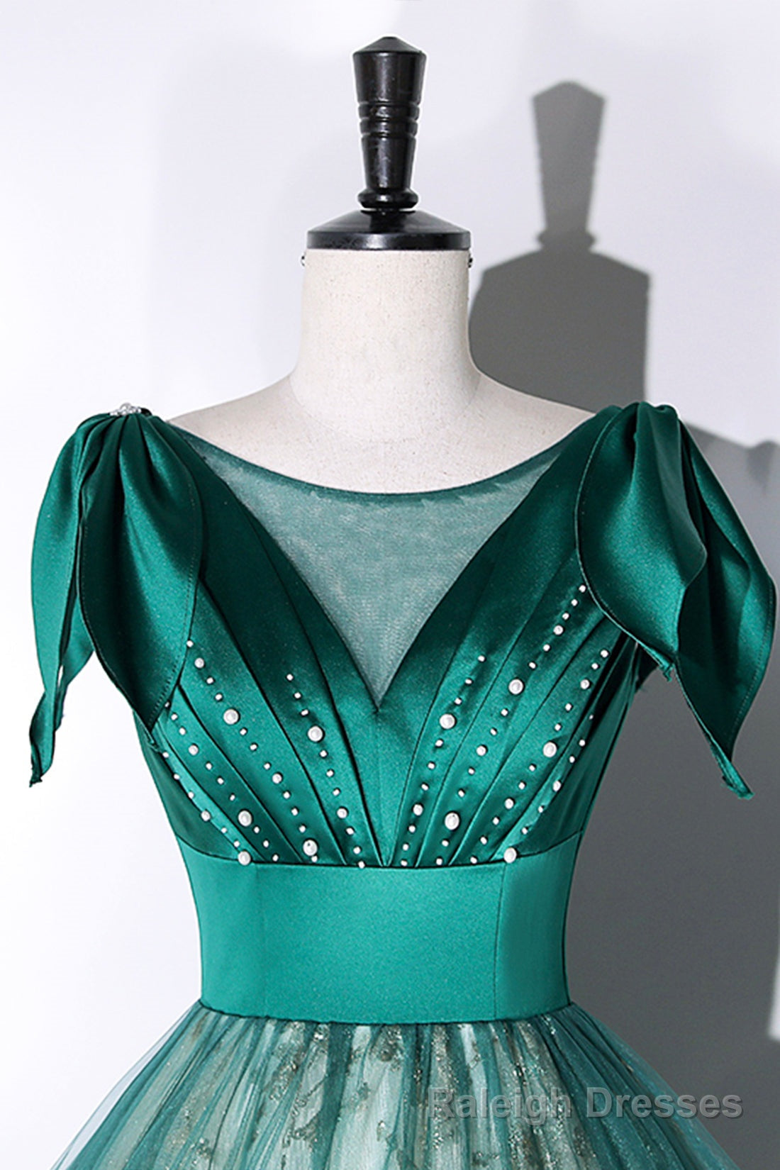 Green Satin Tulle Long Prom Dress, Elegant A Line Formal Dress