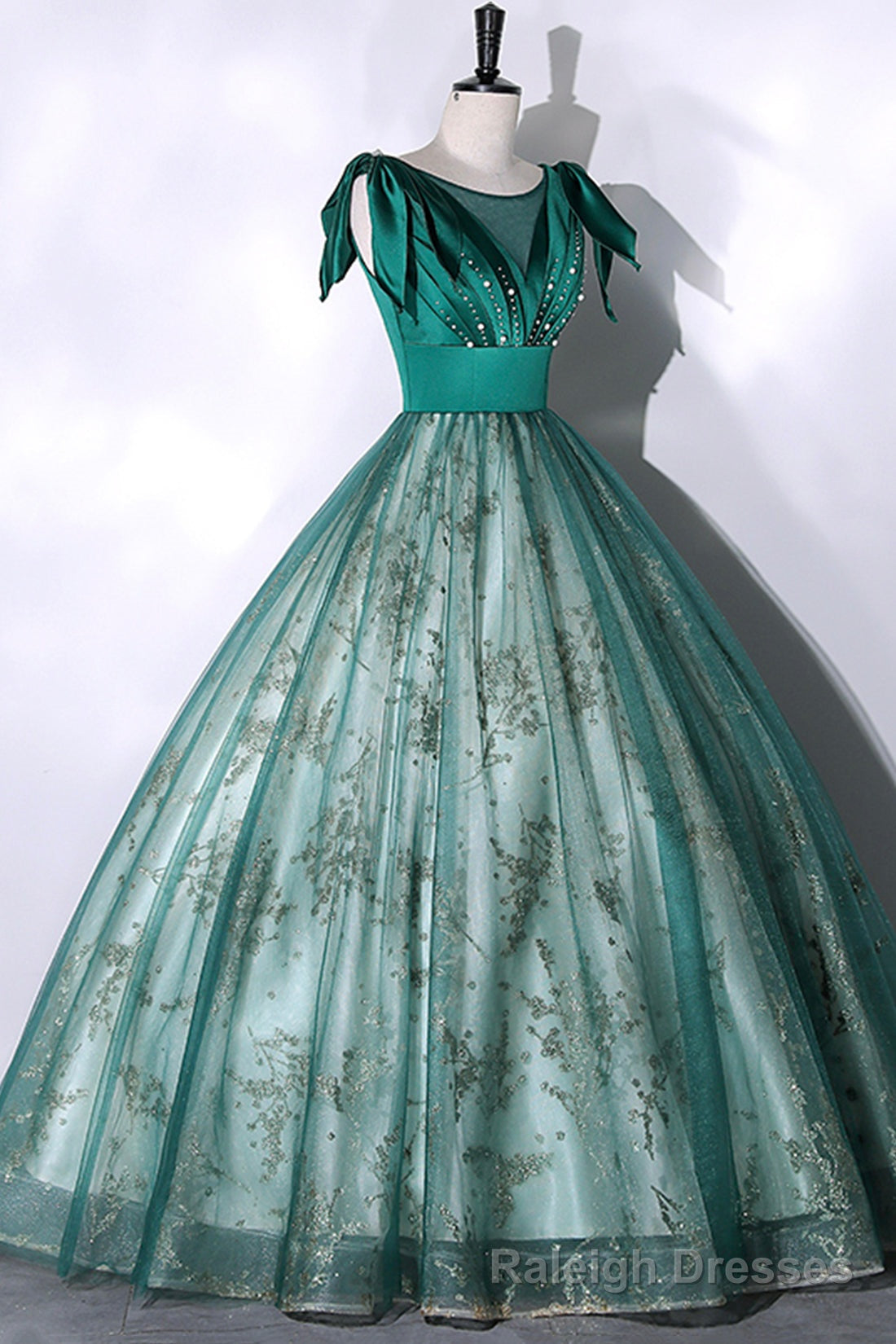 Green Satin Tulle Long Prom Dress, Elegant A-Line Formal Dress Main image