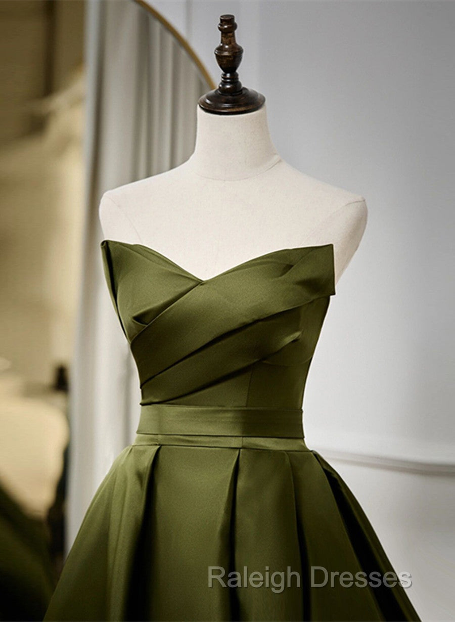 Green Satin V-Neckline Lace-Up Long Wedding Party Dress, Green Evening Dress Secondary image