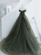 A-Line Sweetheart Neck Green Long Prom Dresses Sweep Train Green Prom Dresses