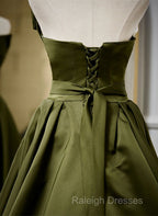 Green Satin V-Neckline Lace-Up Long Wedding Prom Dresses Green Prom Dresses
