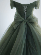 A-Line Sweetheart Neck Green Long Prom Dresses Sweep Train Green Prom Dresses