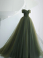 A-Line Sweetheart Neck Green Long Prom Dresses Sweep Train Green Prom Dresses