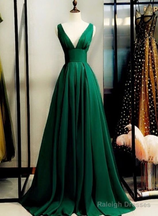 Green Satin V-Neckline Low Back Floor Length Prom Dress Evening Dress, Green Party Dress Formal Dress Secondary image