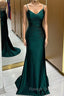 Green Satin V-Neckline Mermaid Straps Evening Gown, Green Satin Prom Dress