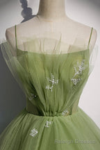 Green Scoop Tulle Floor Length Prom Dress, A Line Green Formal Dress