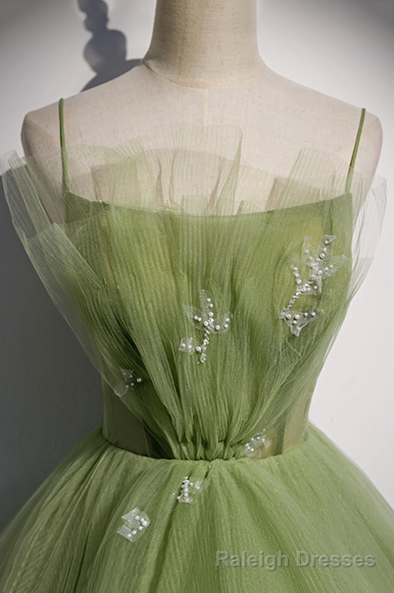 Green Scoop Tulle Floor Length Prom Dress, A Line Green Formal Dress