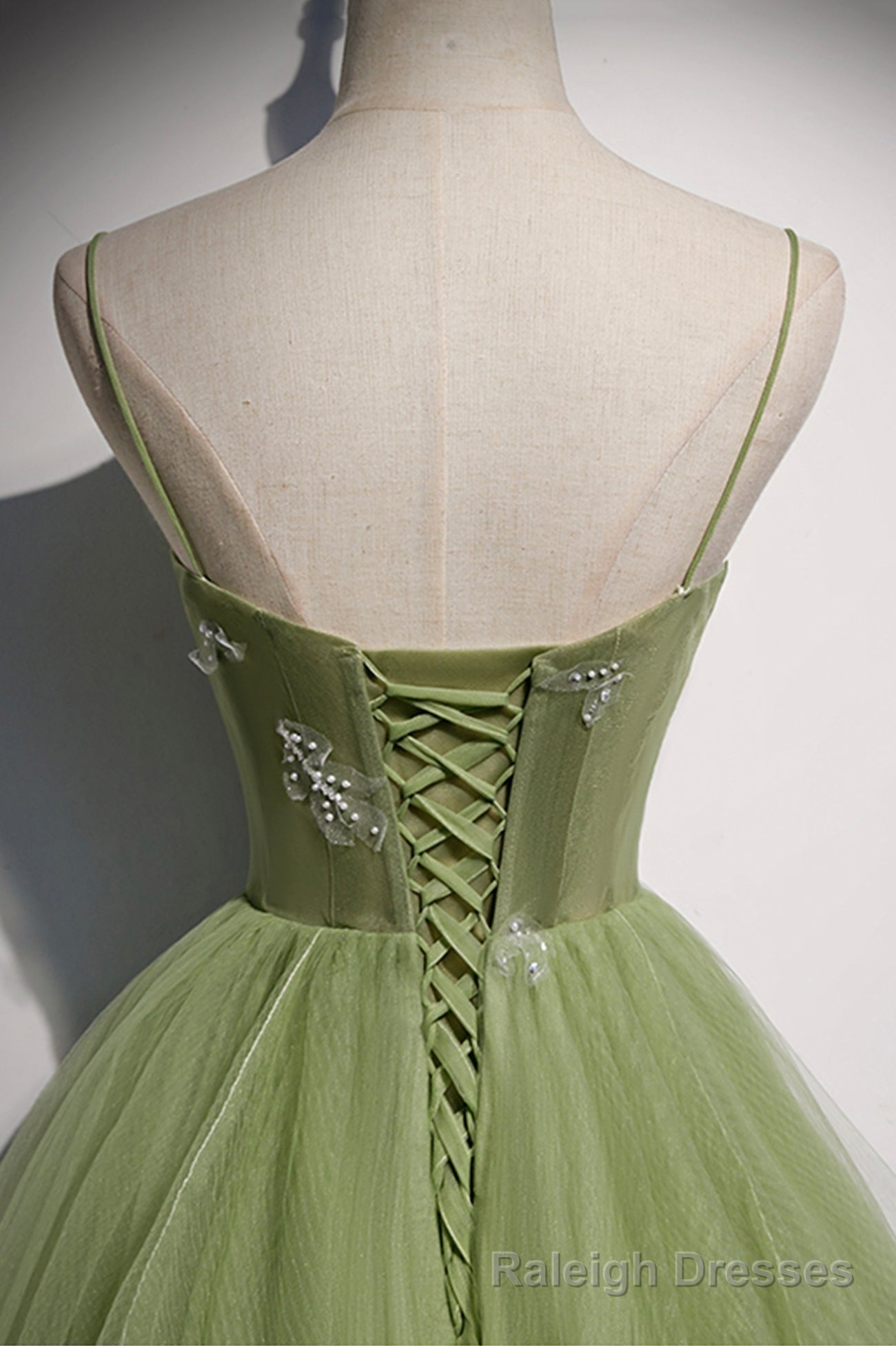 Green Scoop Tulle Floor Length Prom Dress, A Line Green Formal Dress