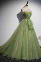 Green Scoop Tulle Floor Length Prom Dress, A Line Green Formal Dress