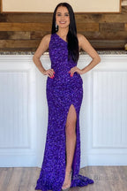 Green Sequin Long Prom Dress with Slit