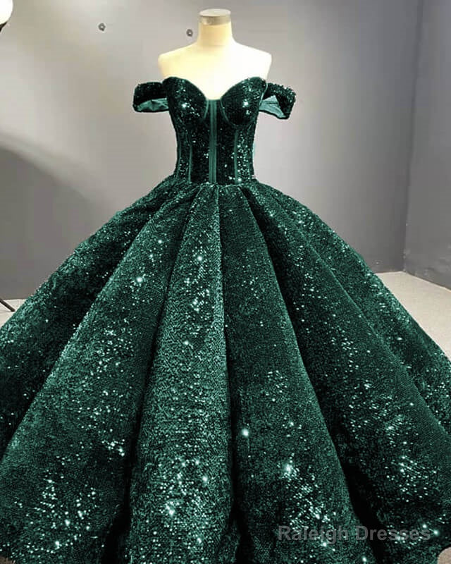 Green Sequin Off The Shoulder Ball Gown Main image