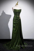 Green Sequins Long Mermaid Prom Dresses Green Lace-Up Prom Dresses With Slit
