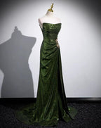 Green Sequins Long Mermaid Prom Dresses Green Lace-Up Prom Dresses With Slit