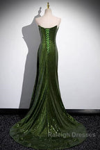 Green Sequins Long Mermaid Prom Dresses Green Lace-Up Prom Dresses With Slit