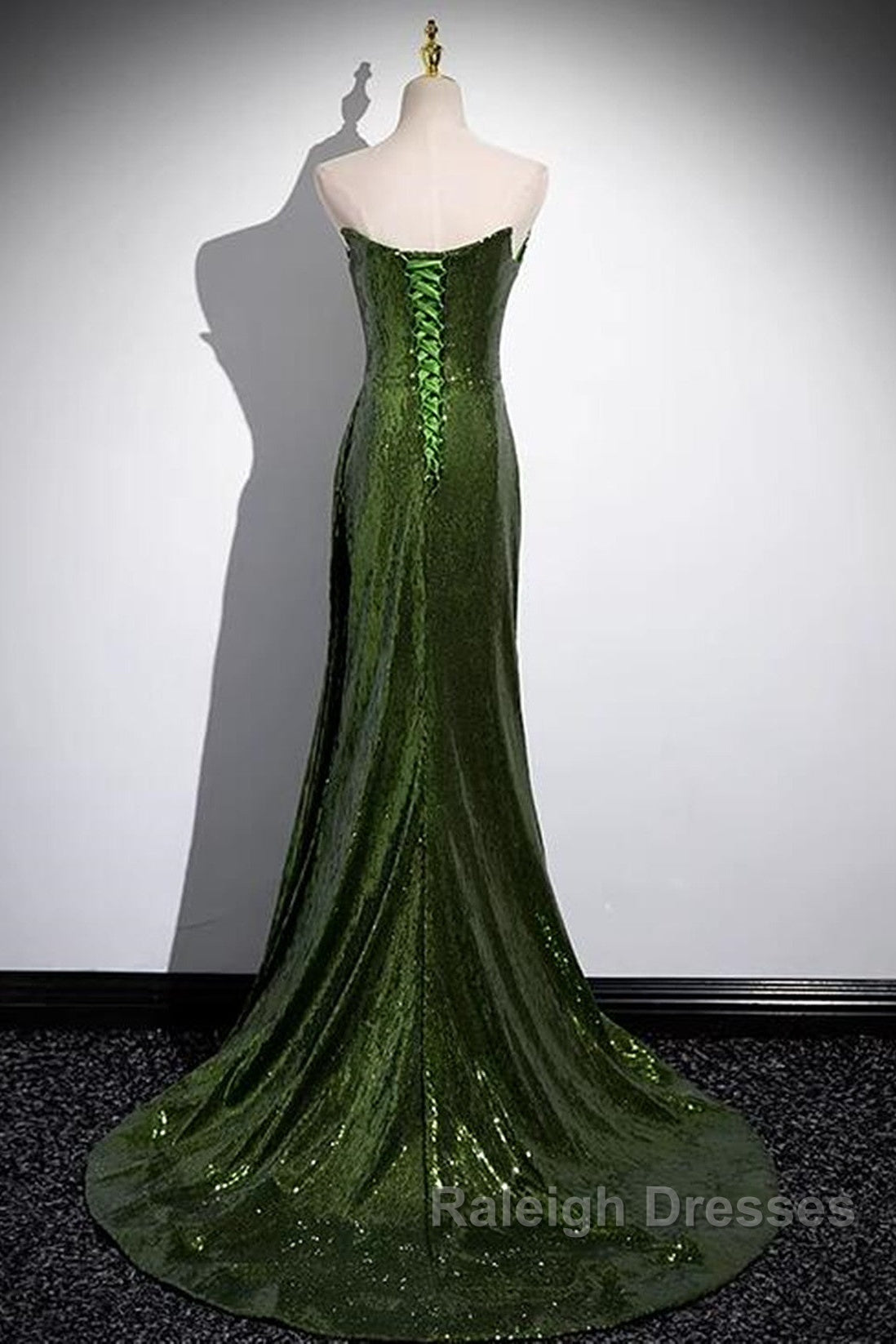 Green Sequins Long Mermaid Prom Dresses Green Lace-Up Prom Dresses With Slit