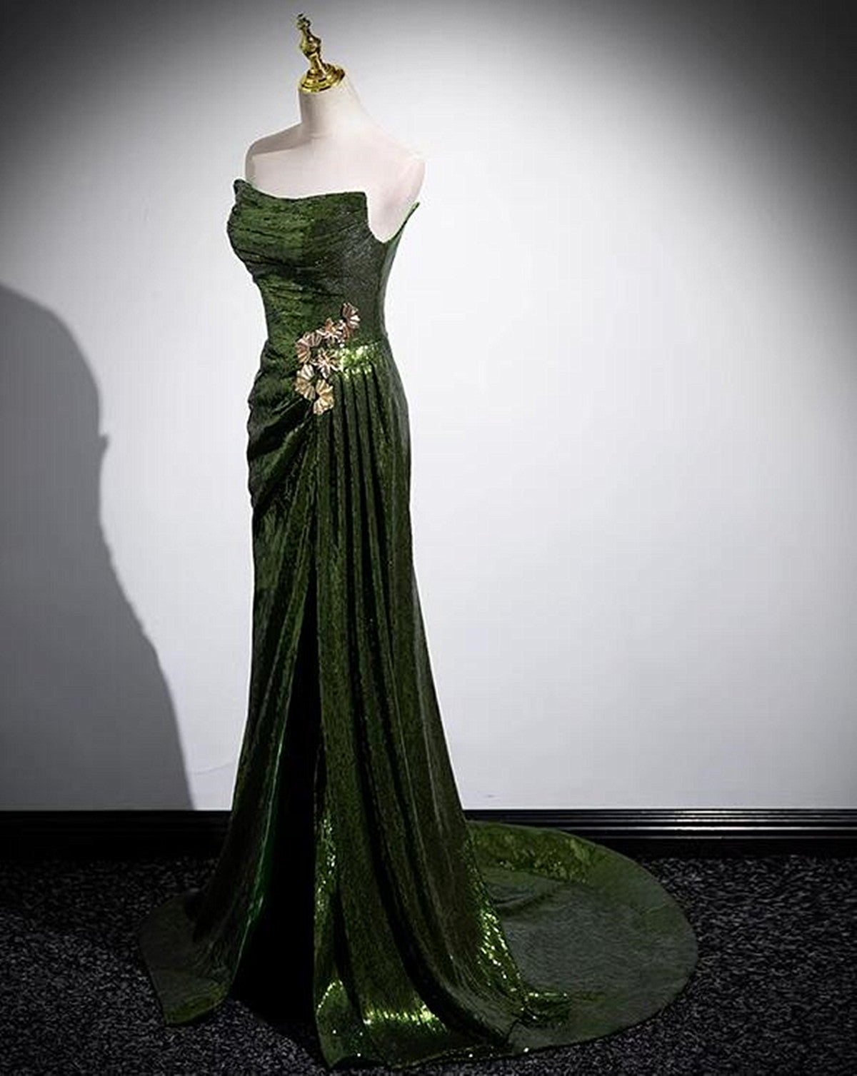 Green Sequins Long Mermaid Prom Dresses Green Lace-Up Prom Dresses With Slit
