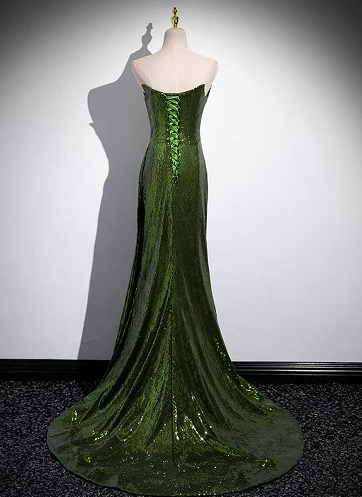 Green Sequins Long Mermaid Prom Dresses Green Lace-Up Prom Dresses With Slit