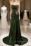Green Sequins Long Mermaid Prom Dress, Green Lace-Up Party Dress With Slit