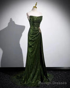 Green Sequins Mermaid Long Prom Dress with Leg Slit, Green Sequins Party Dress