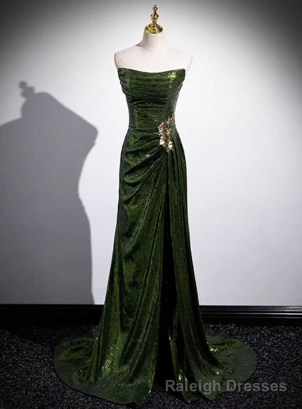 Green Sequins Mermaid Long Prom Dress with Leg Slit, Green Sequins Prom Dress Main image