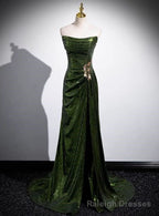 Green Sequins Mermaid Long Prom Dress with Leg Slit, Green Sequins Prom Dress