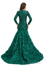Sequins Mermaid Long V Neck Prom Dresses Full Sleeve
