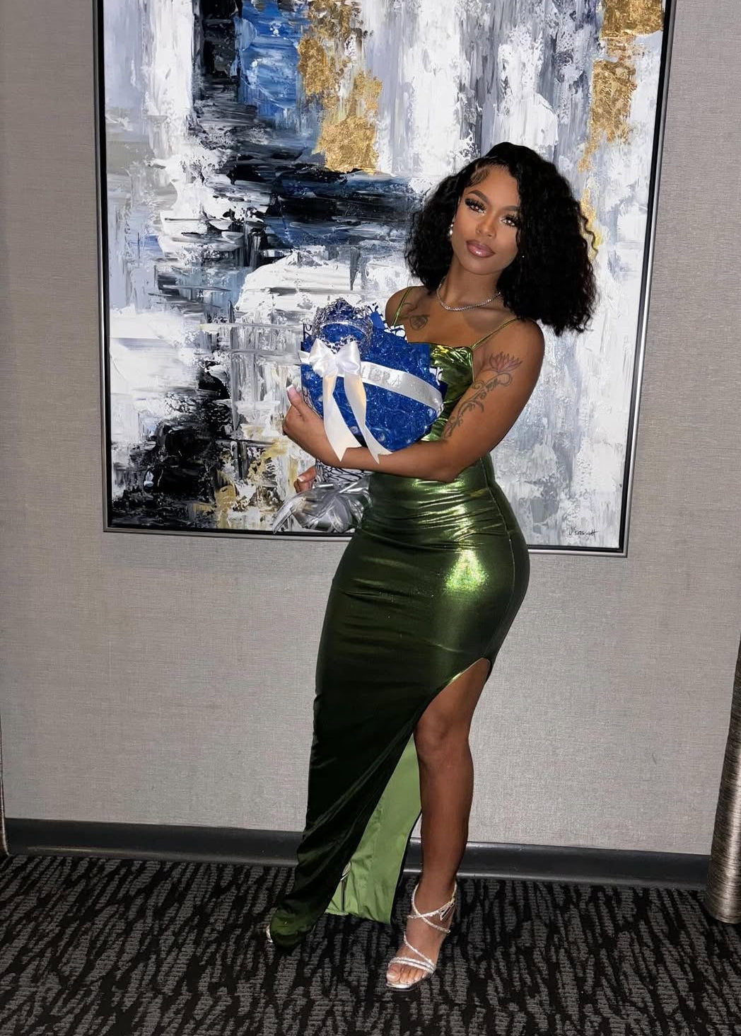 Green Sheath Prom Dress Long With Slit Black Girl Prom Dresses